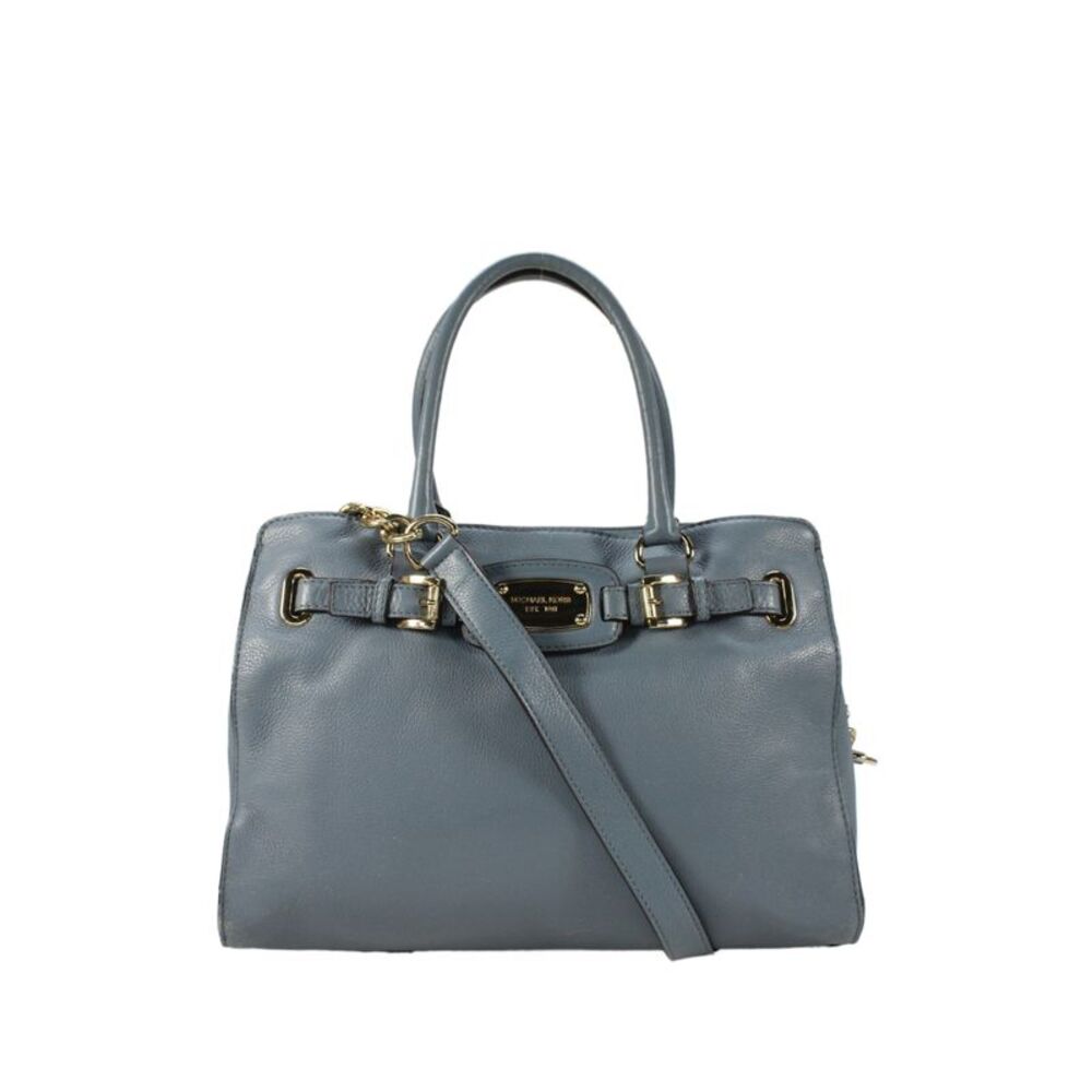 Michael Michael Kors Womens Hamilton Pebbled Leather Satchel Handbag Blue